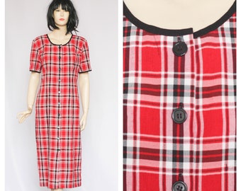 Vintage plaid dress Tartan dress Sarafan dress Party dress Red dress Cocktail dress Holiday dress Womens Dress Size medium