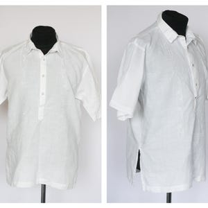 Vintage Linen blouse White blouse Long shirt Tunic dress Womens blouse Linen dress Folk top Oversized blouse Classic shirt