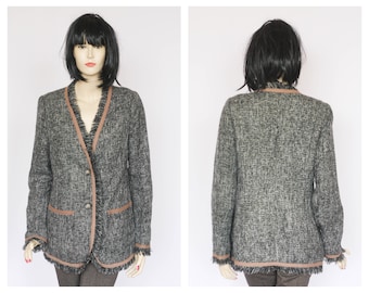 Blazer gris Blazer holgado Chaqueta de lana Blazer de mujer Chaqueta de traje Chaqueta suelta Blazer retro Blazer vintage Blazer boho Tartán