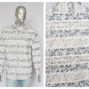 Absract shirt Boho shirt Men&#39;s shirt Long sleeve shirt size large shirt Abstract print Gray shirt hippie shirt Paint shirt Hipster shirt