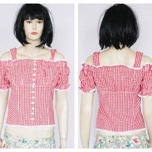 Chemisier Dirndl Crop chemisier Chemisier à carreaux rouge Chemisier Oktoberfest Chemisier vintage Haut bavarois Chemisier Festival Chemise à carreaux Haut de chemise femme