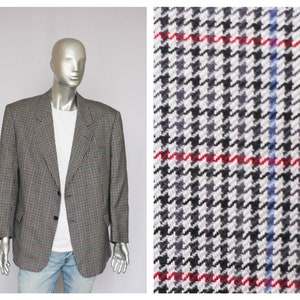 Blazer esportivo masculino Blazer vintage Blazer xadrez Blazer xadrez Blazer de lã Paletó Blazer retrô Blazer de tweed Roupas dos anos 80 Tamanho grande