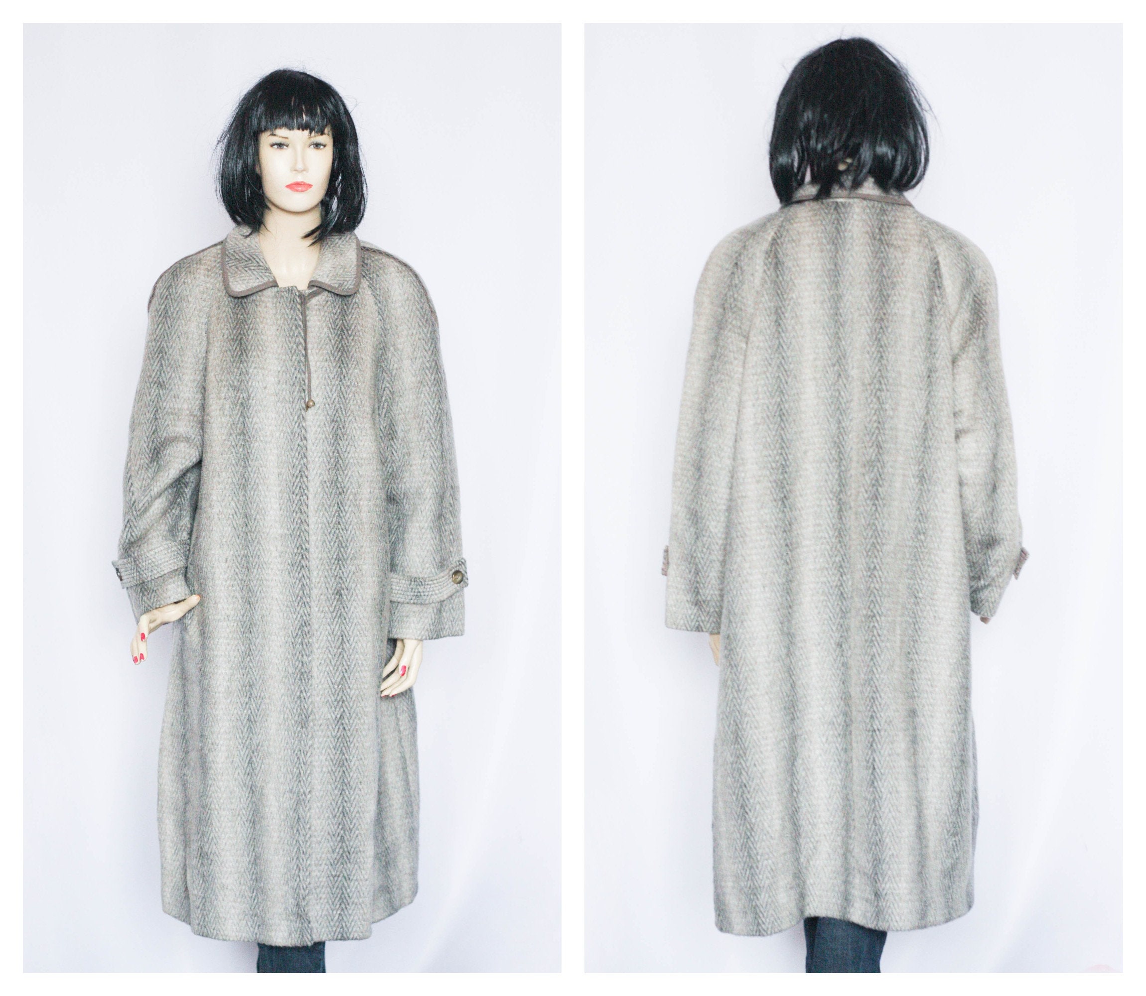 Alpaca Wool Long Coat Size Large Wool Vintage Coat Gray Coat
