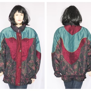 Vintage Blumen Wintermantel Warme Jacke Shell Mantel Damen Skijacke Schneejacke Größe groß Winter Pullover Winter Overcoat Ski kleidung