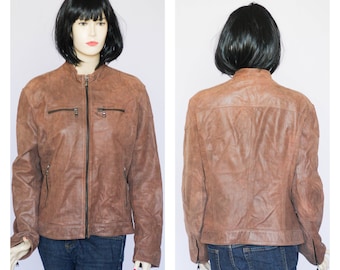 Genuine leather jacket Made in Italy Smooth leather coat Brown jacket Vintage jacket Leather clothing Brown leather 90s jacket Womens jacket