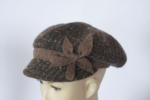 Brown wool hat Vintage hat Flat hat Flat cap News… - image 1