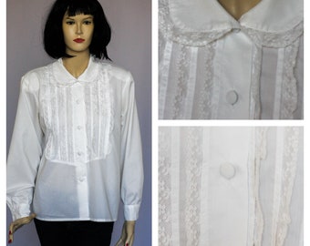 Vintage blouse Oversized blouse Large blouse Long sleeve blouse Ruffle blouse Holiday blouse Womens shirt loose blouse Classic blouse Lace