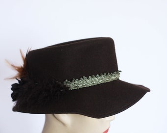 Bruin Vintage wollen hoed Womens fedora Maat medium 57 hoed Wolhoed Warme hoed Winterhoed Casual fedora Wol fedora Dames hoed Retro hoed