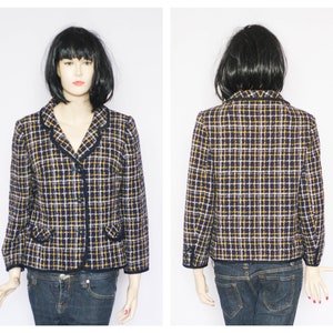Checkered blazer Short blazer Wool Jacket Plaid blazer Womens blazer suit jacket Loose jacket Retro blazer Vintage blazer Boho blazer Tartan