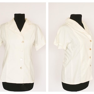 Italian  beige blouse Secretary blouse Formal blouse Office blouse Womens top Creme top Size Ivory shirt Ladies blouse Collared blouse