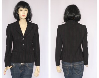 Blazer vintage de rayas de Laura Ashley Blazer de mujer Chaqueta de traje Chaqueta informal Blazer de uso diario Blazer negro Botonadura sencilla Talla pequeña Tartán