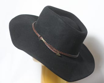Vintage wool hat Womens fedora Size XS 54 Black hat Wool hat Warm hat Winter hat Casual fedora Wool fedora Ladies hat Retro hat Wide brim