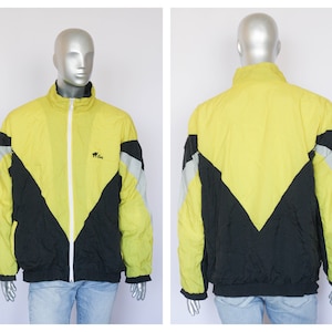 Vintage windbreaker Men&#39;s jacket Shell jacket Men&#39;s raincoat Retro jacket Men&#39;s windbreaker Track jacket Size 3X jacket Black yellow