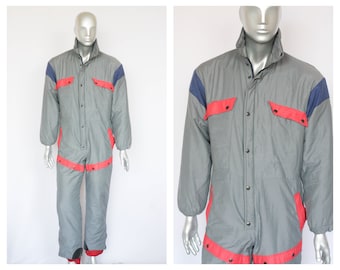 80s snow Vintage ski suit Retro ski suit Mens ski suit One piese suit Gray ski suit Sportswear Winter sports Snow suit Skiing suit