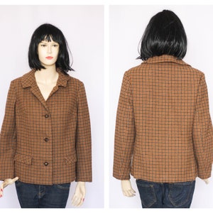 Brown blazer Short blazer Wool Jacket Plaid blazer Womens blazer suit jacket Loose jacket Retro blazer Vintage blazer Boho blazer Tartan