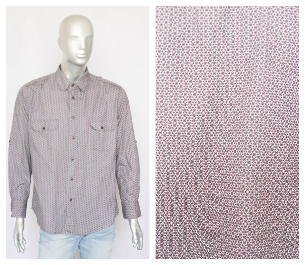 Abstract Shirt Boho Shirt Men'S Shirt Long Sleeve Shirt Size Large Shirt Abstract Print Brown Shirt Hippie Shirt Party Shirt Hipster Shirt Flowershirts