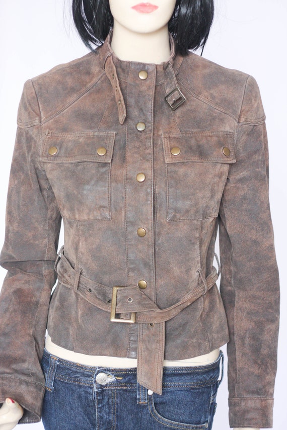 Vintage brown leather jacket Sexy jacket Biker ja… - image 5