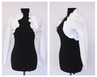 Crop blouse long sleeve blouse Secretary blouse Ruffled blouse White blouse White shirt cotton top Womens blouse Loose blouse Office blouse