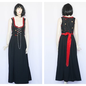 Vintage maxi black red dirndl Dress Womens dress Bavarian dress Floral print Oktoberfest dress Traditional dress Country dress Holiday dress