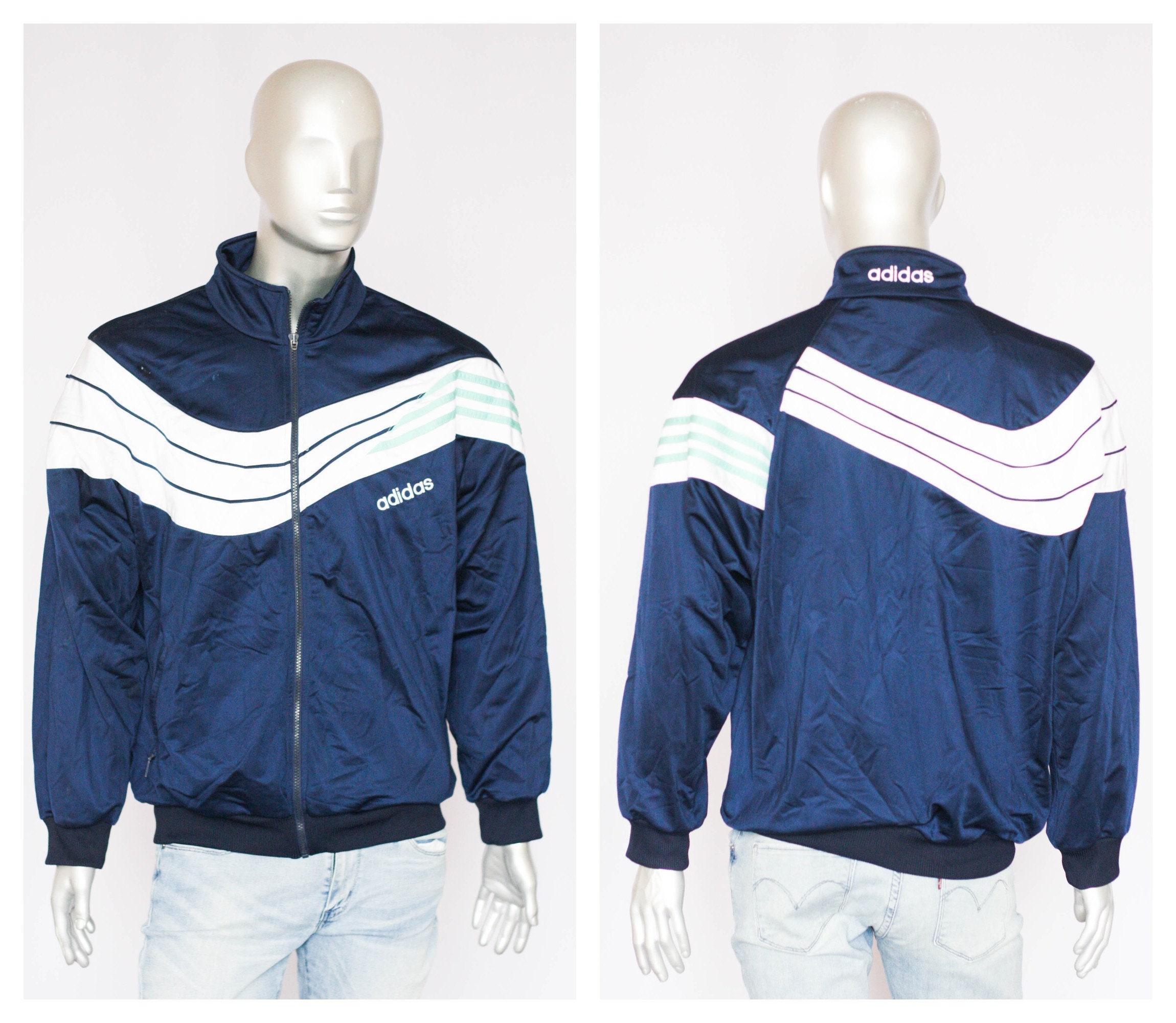 ウェア 90s adidas Pullover Nylon Jacket - Black Vintage 90s Black Adidas Quarter Zip Tear Away Jacket (XL