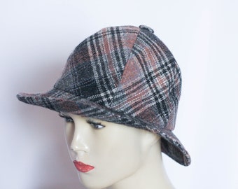 Marrón a cuadros Sombrero de lana vintage Fedora para mujer Sombrero pequeño Tamaño Sombrero de lana Sombrero cálido Sombrero de invierno Fedora casual Fedora de lana Sombrero de dama Sombrero retro