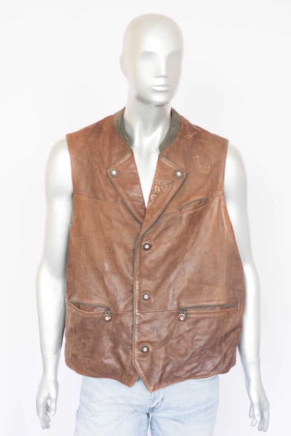 Vintage smooth leather national vest German vest … - image 2