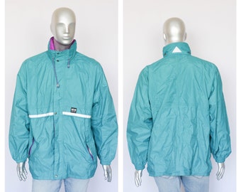Turquoise jacket Vintage windbreaker Green windbreaker Shell jacket Men's raincoat Retro jacket Men's windbreaker Track jacket Hooded jacket