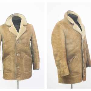 Vintage Lederjacke Herrenmantel Wintermantel Lederjacke Winter Sherpa Sherpa Mantel Größe Medium Pelzmantel Echtes Leder Lammfell Mantel
