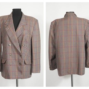 Oversized plaid blazer Womens blazer Wool blazer Suit jacket Casual jacket Everyday blazer Brown blazer Double breasted Size medium Tartan