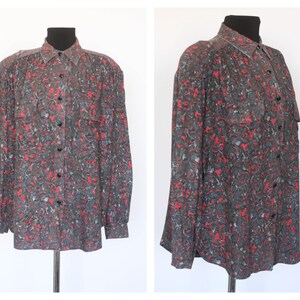 Vintage Floral blouse Formal blouse Casual blouse Womens top Ladies blouse Size XS Long sleeve Flowers blouse White shirt peonies flower top