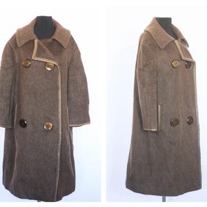 Dark brown Alpaca Wool vintage coat Winter coat Felt coat Warm coat Retro coat Women coat Overcoat Outwear coat  Long coat