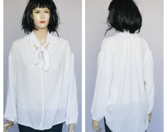 Vintage blouse Size small Long sleeve blouse Ribbon blouse Holiday blouse Womens shirt Secretary blouse Classic blouse Loose blouse