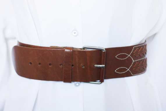 Vintage Corset Leather Belt Womens Belt Brown Belt  display picture 3