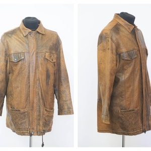 Vintage aviator leather jacket Mens jacket Leather jacket Size 2X-3X Genuine leather Outwear Brown jacket Aviator jacket Classic bomber