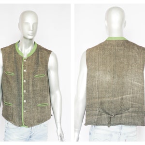 Oktoberfest vest Knitted vest Vintage national vest Green print German vest Alpine clothing Mens vest Austria clothes Bavarian vest Gray