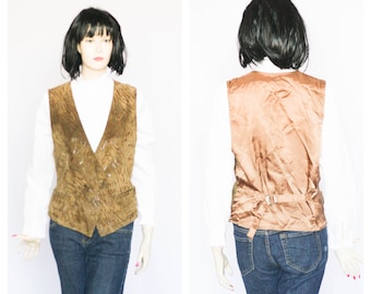 Suede leather vest Real leather waistcoat Genuine leather top Sleeveless top Womens vest Vintage vest Size medium m Brown vest boho vest
