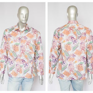 Vintage neon abstract shirt Size Large shirt Men&#39;s shirt Long sleeve shirt Abstract print Casual shirt Disco shirt Every day shirt Casual