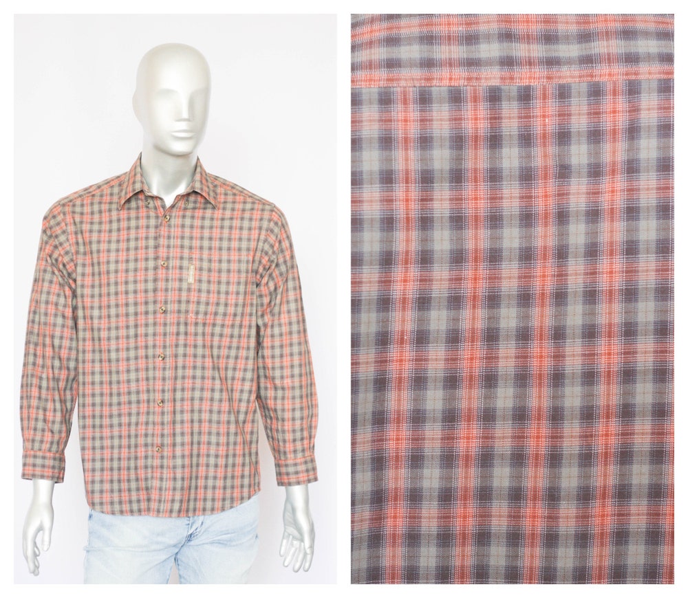 Plaid Shirt Boho Shirt Men'S Shirt Long Sleeve Shirt Size Small Shirt Tartan Print Brown Shirt Hippie Shirt Party Shirt Hipster Shirt Glowstitch