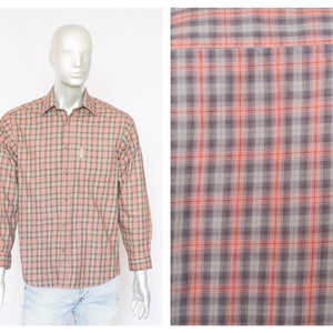 Plaid shirt Boho shirt Men&#39;s shirt Long sleeve shirt size Small shirt Tartan print Brown shirt hippie shirt Party shirt Hipster shirt