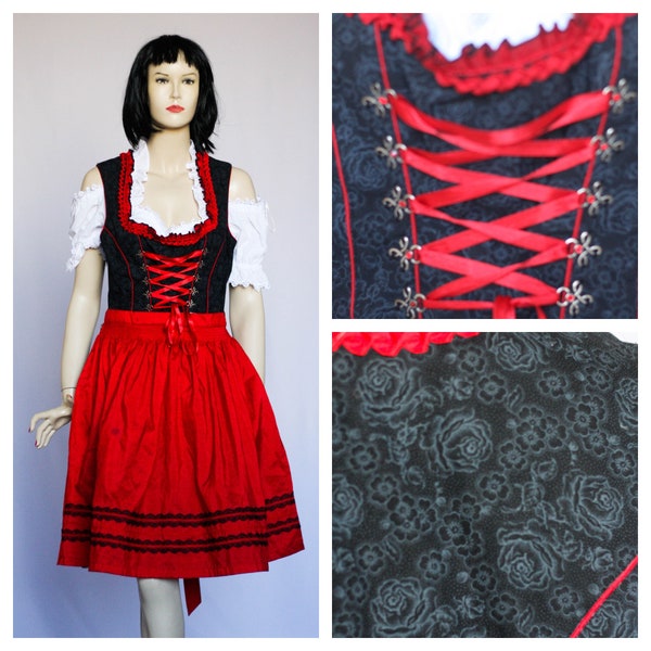 Oktoberfest dress Vintage dress German dress Red dress Folk dress Black dress Dirndl dress Austria dress Alpine dress Size small  Ladies