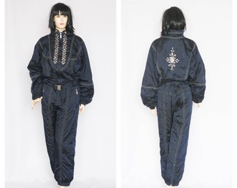 Vintage Sears Insulated Ski Snow Suit Jumpsuit Blue Large Size 44R