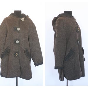 Dark brown Austria Wool vintage coat Winter coat Felt coat Warm coat Retro coat Women coat Overcoat Outwear coat  Long coat Houndstooth