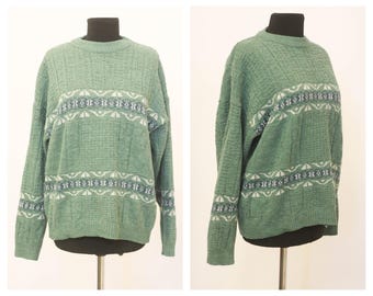 Vintage Green sweater Warm sweater Winter sweater Womens sweater Retro sweater Size medium Knitwear Knitting sweater Abstract sweater