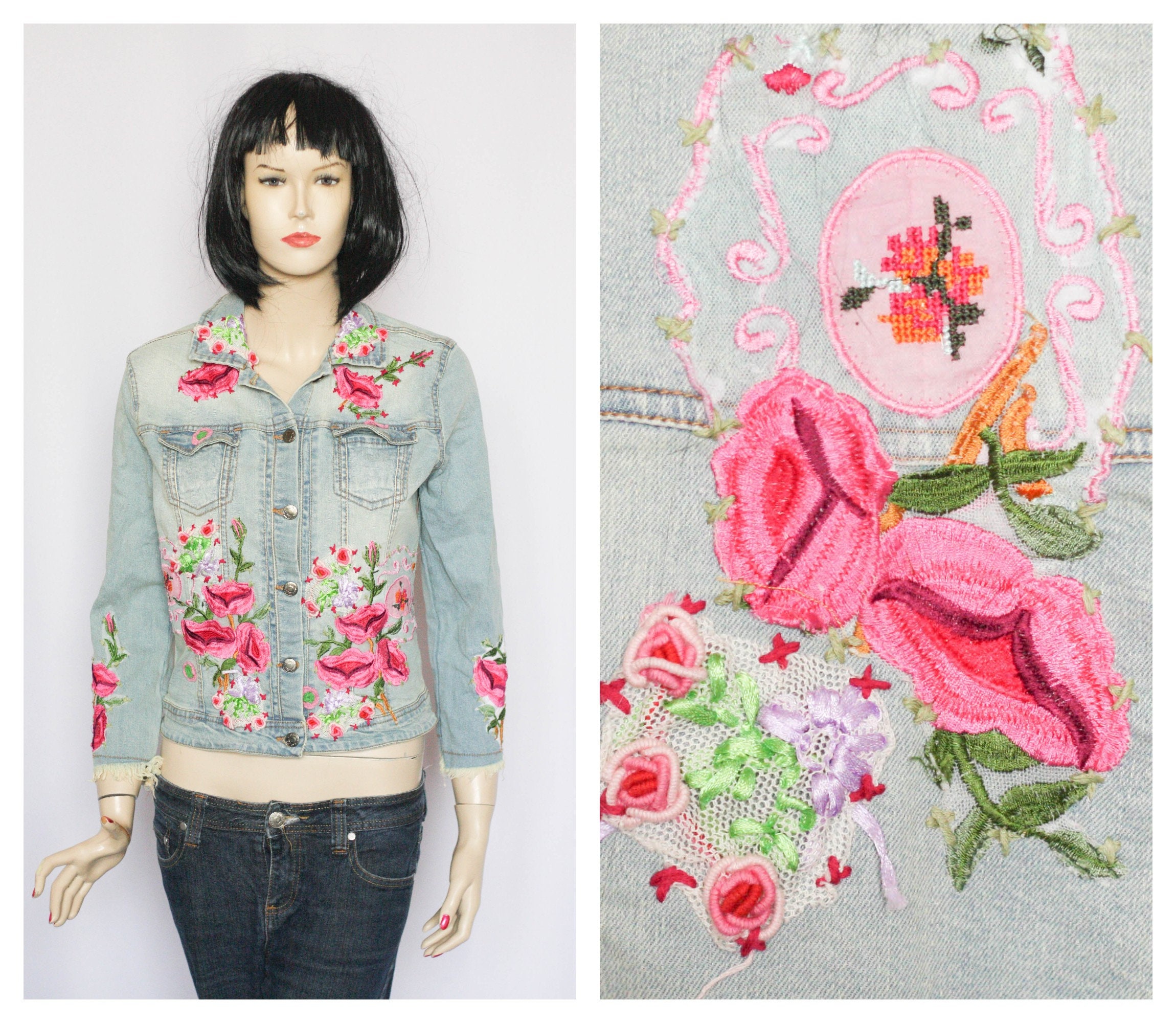 Vintage Denim Jacket Washed Denim Women's Jacket Fabric Jacket 90s