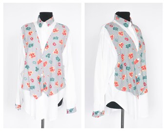 Vintage Floral blouse Formal blouse Casual blouse Womens top Ladies blouse Size medium Long sleeve Flowers blouse Black shirt peonies flower