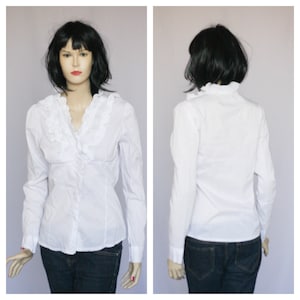 Vintage blouse Ruffle blouse Long sleeve blouse White blouse Holiday blouse Womens shirt Secretary blouse Classic blouse Romantic blouse