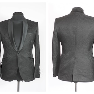 Black tuxedo Floral blazer blazer Elegant  blazer Mens jacket Evening blazer Vintage blazer Size small Retro jacket Mens Fitted top
