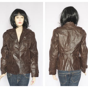 Vintage brown leather jacket Sexy jacket Biker jacket Real leather jacket Womens jacket Short jacket Genuine leather Size medium