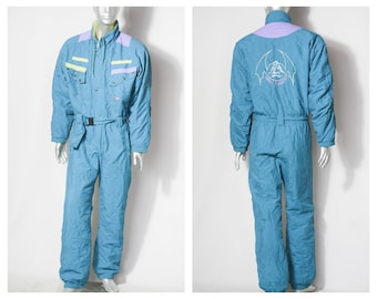Traje de nieve turquesa Traje de esquí vintage Traje de esquí retro Traje de esquí para hombre Traje de esquí monocolor Traje de esquí azul claro Ropa deportiva Deportes de invierno Traje de nieve Esquí