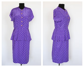 Vintage dotted dress Polka dot dress 3/4 sleeve dress Sarafan dress Button up dress Evening dress Party dress Womens Dress Size large